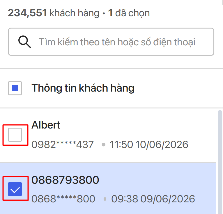 Chọn các khách hàng cần gộp