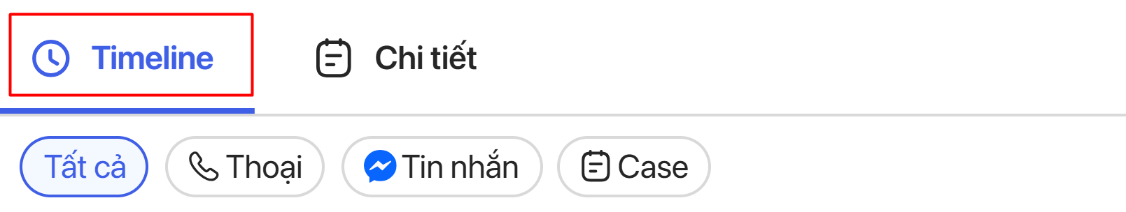 Tab Timeline trên chi tiết khách hàng