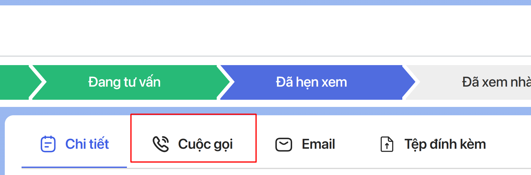 tab cuộc gọi lead detail