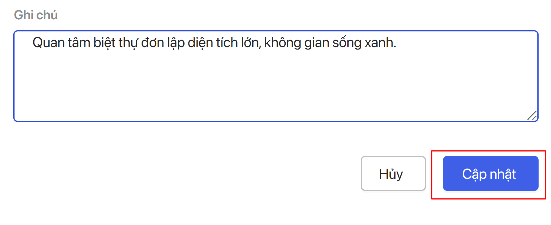 nút cập nhật lead detail