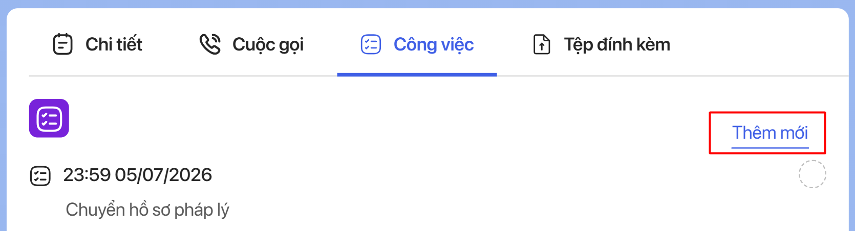 Nút Thêm mới tại tab Công việc