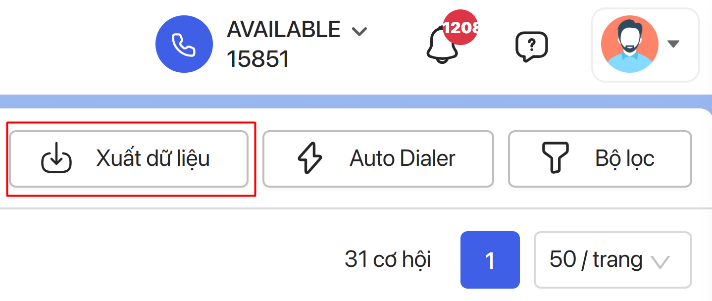 nút xuất dữ liệu XLCH