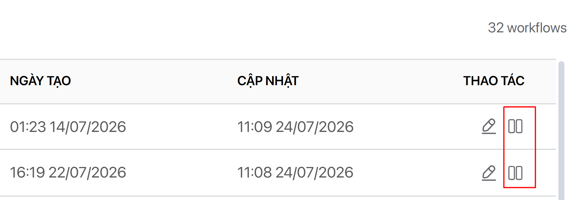 Tạm dừng Workflow từ danh sách