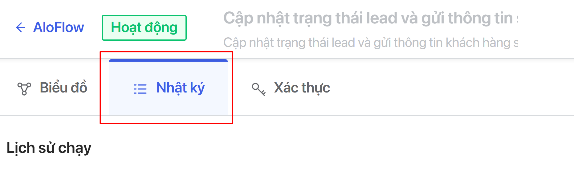 Tab Nhật ký Workflow
